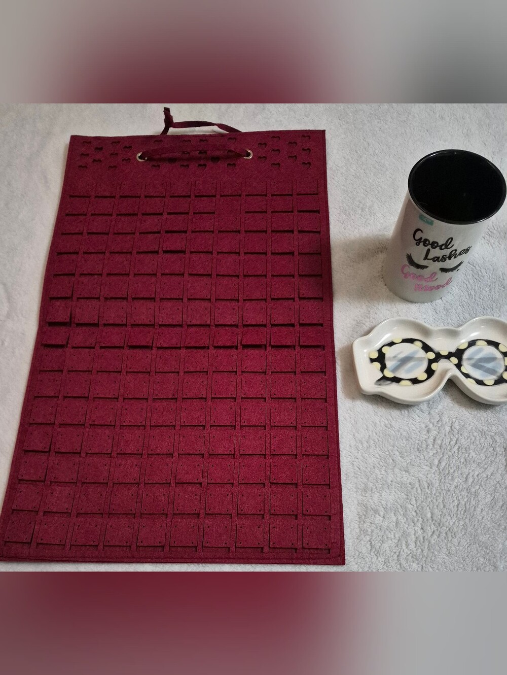 3pc Vanity Organizer Set Felt Earring Holder Trinket Tray Brush Holder NWT